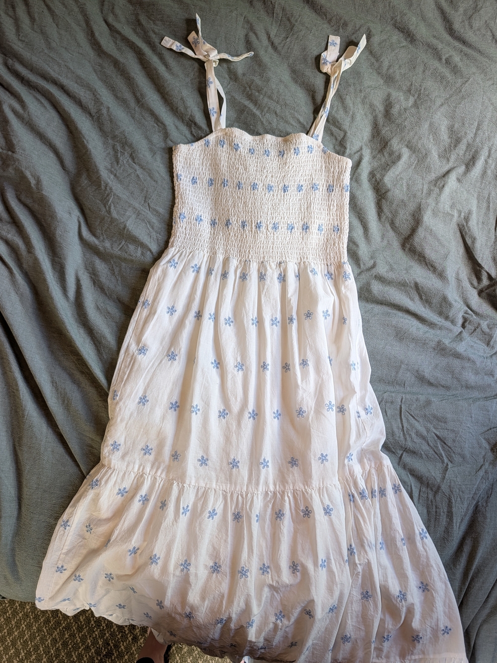 Walter Baker White Maxi Dress with Blue Floral Embroidery